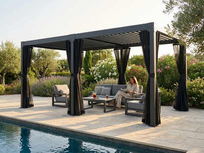 Bioclimatic pergola gazebo in black, 3x6m size