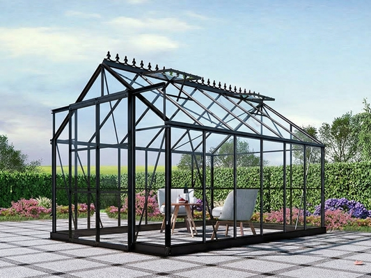 Black greenhouse with glass panels and aluminium frame - product detail