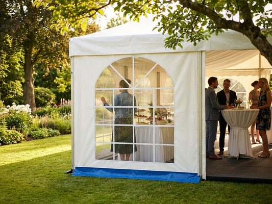 White and blue marquee sidewall with window design - product detail