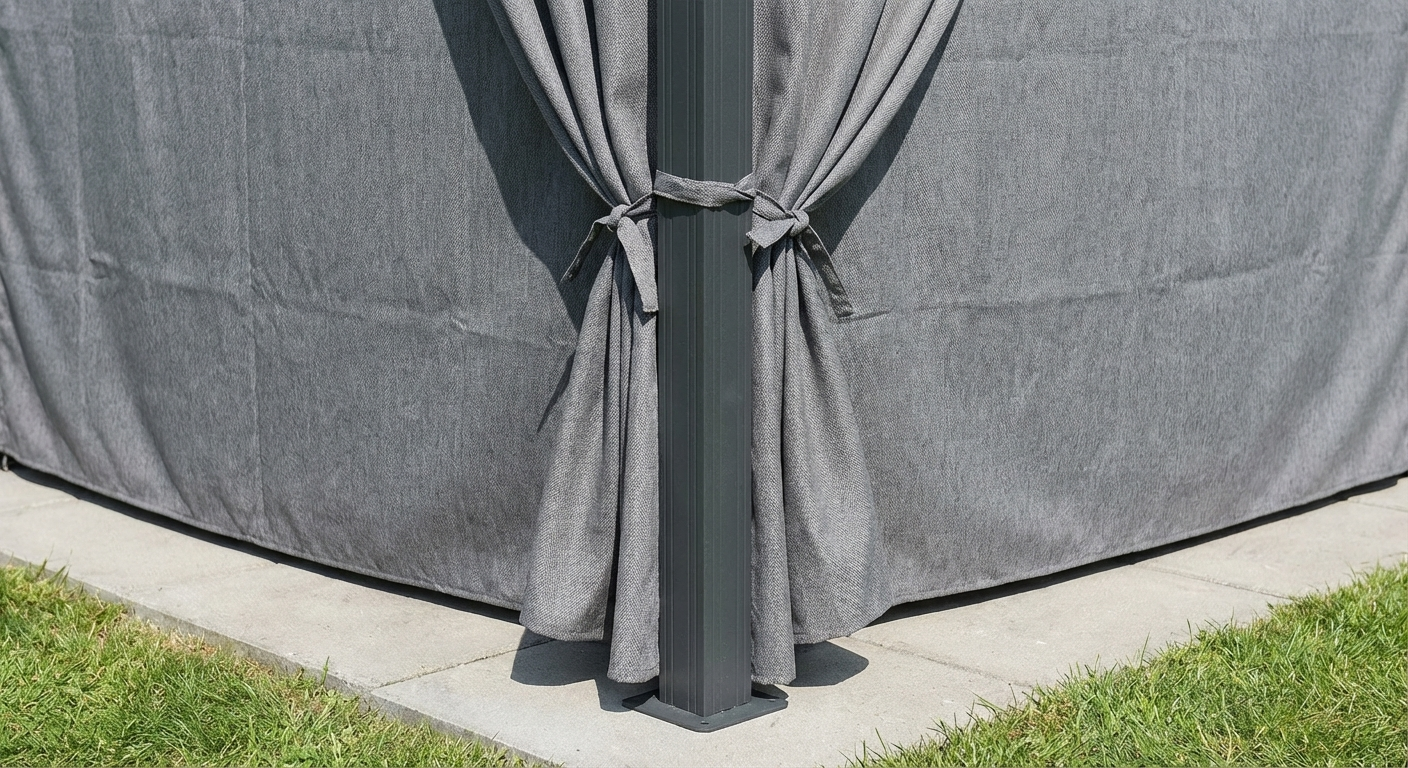 Grey gazebo sidewalls made of UV-resistant polyester