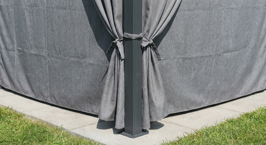 Grey gazebo sidewalls made of UV-resistant polyester