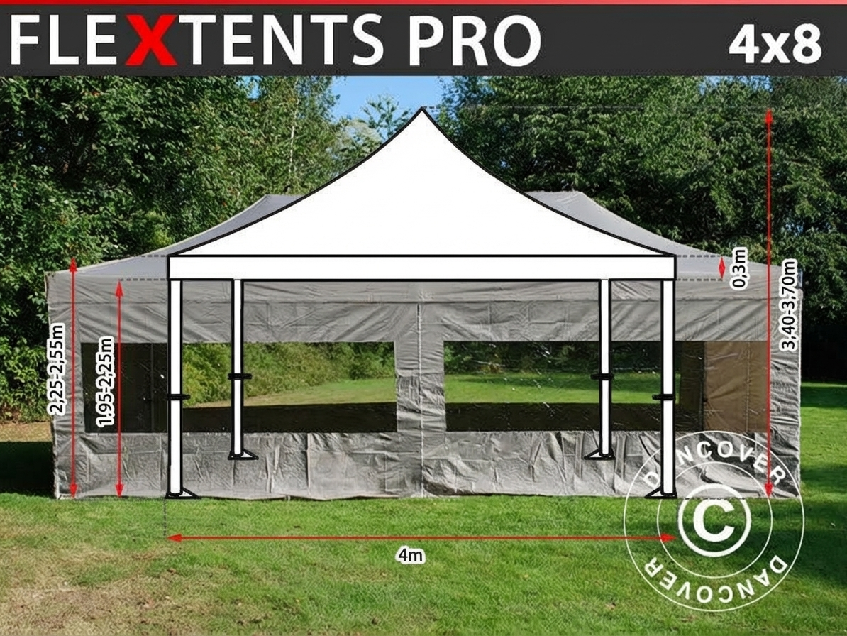 Pop up gazebo 4x8 m in latte colour with aluminium frame - product detail