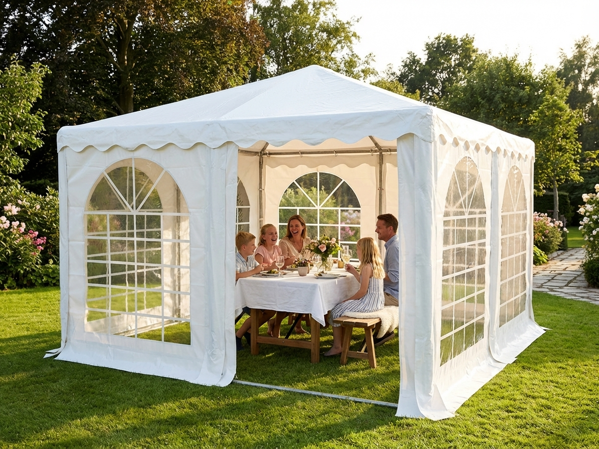 White 4x4 m pagoda marquee made of PVC and steel for outdoor events