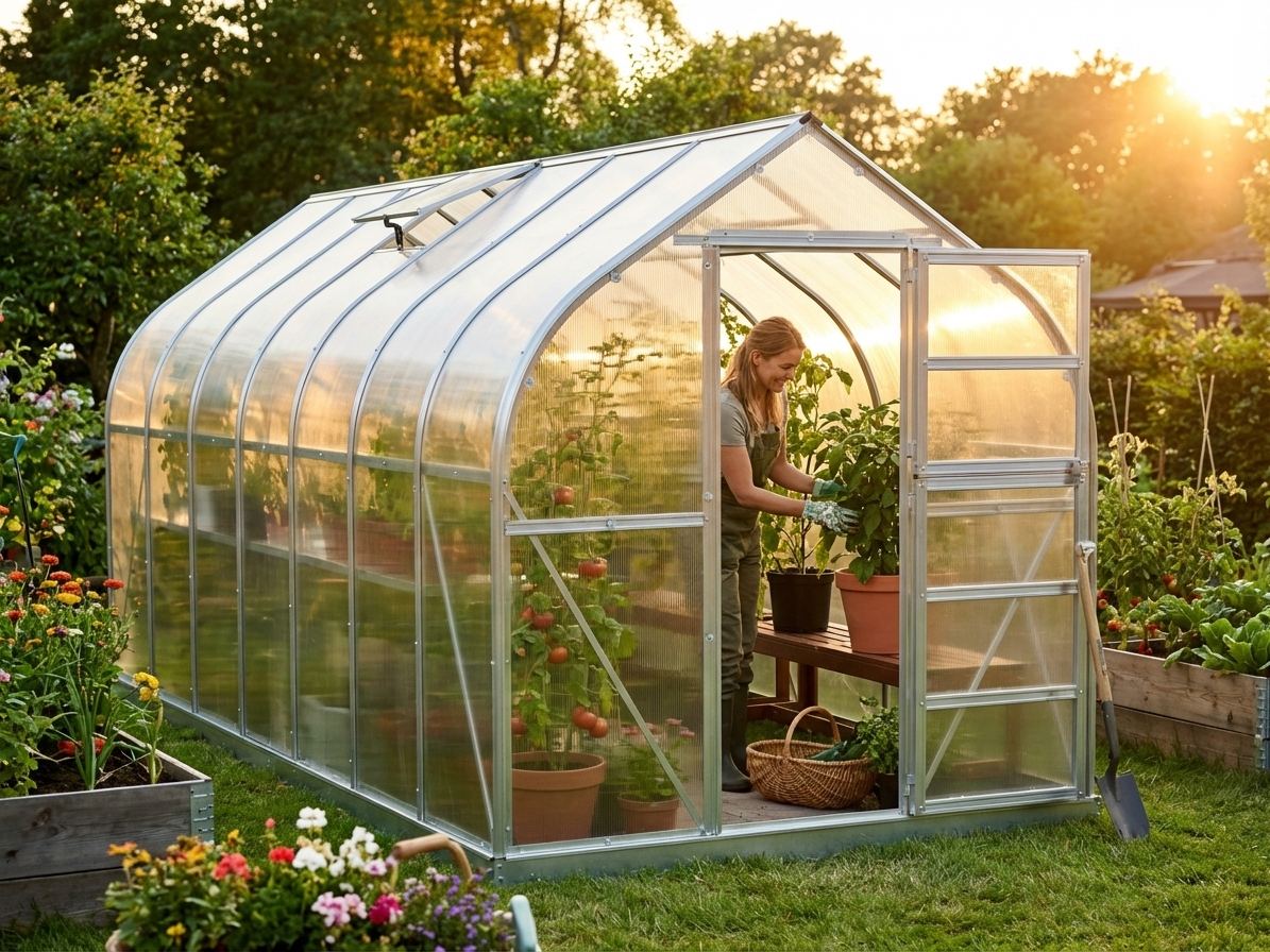 Polycarbonate greenhouse with galvanised steel frame in silver - view 3