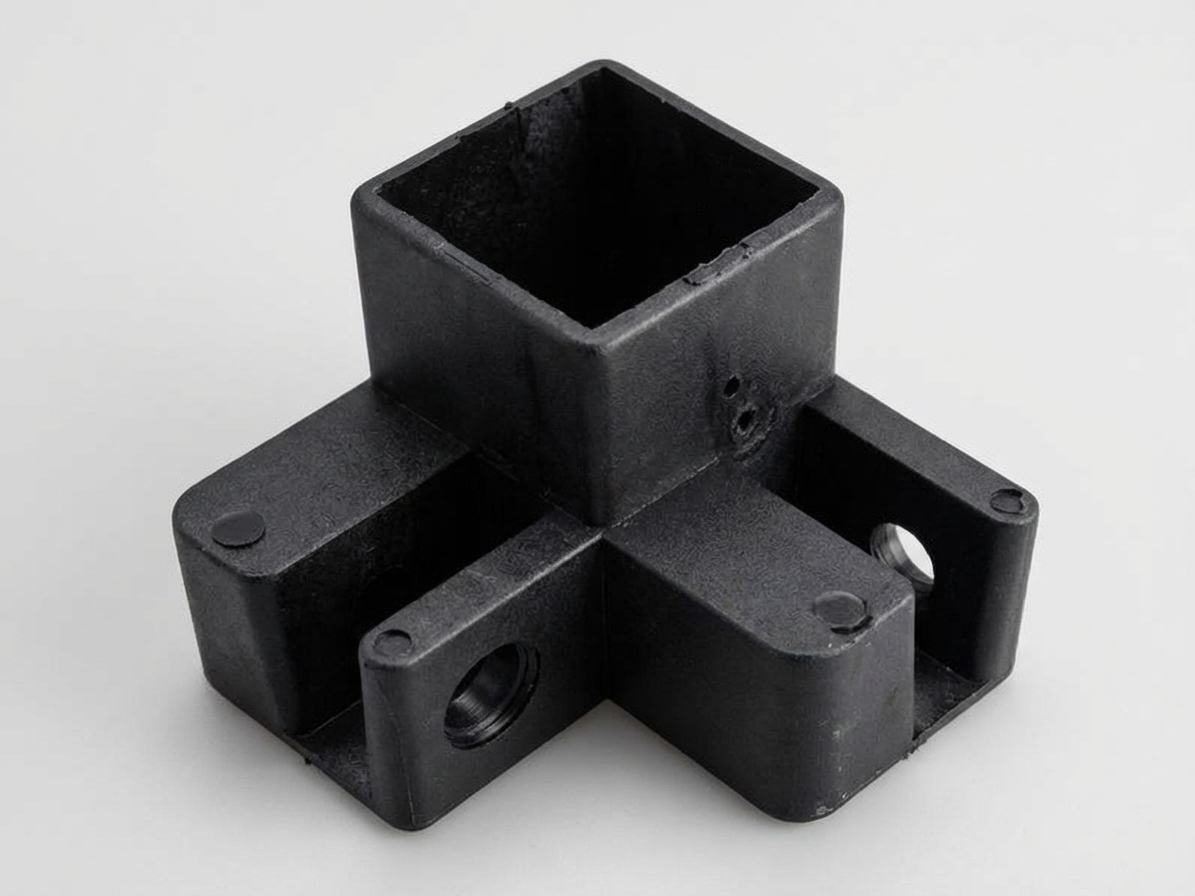 Plastic corner leg fitting in black for industrial use - product detail