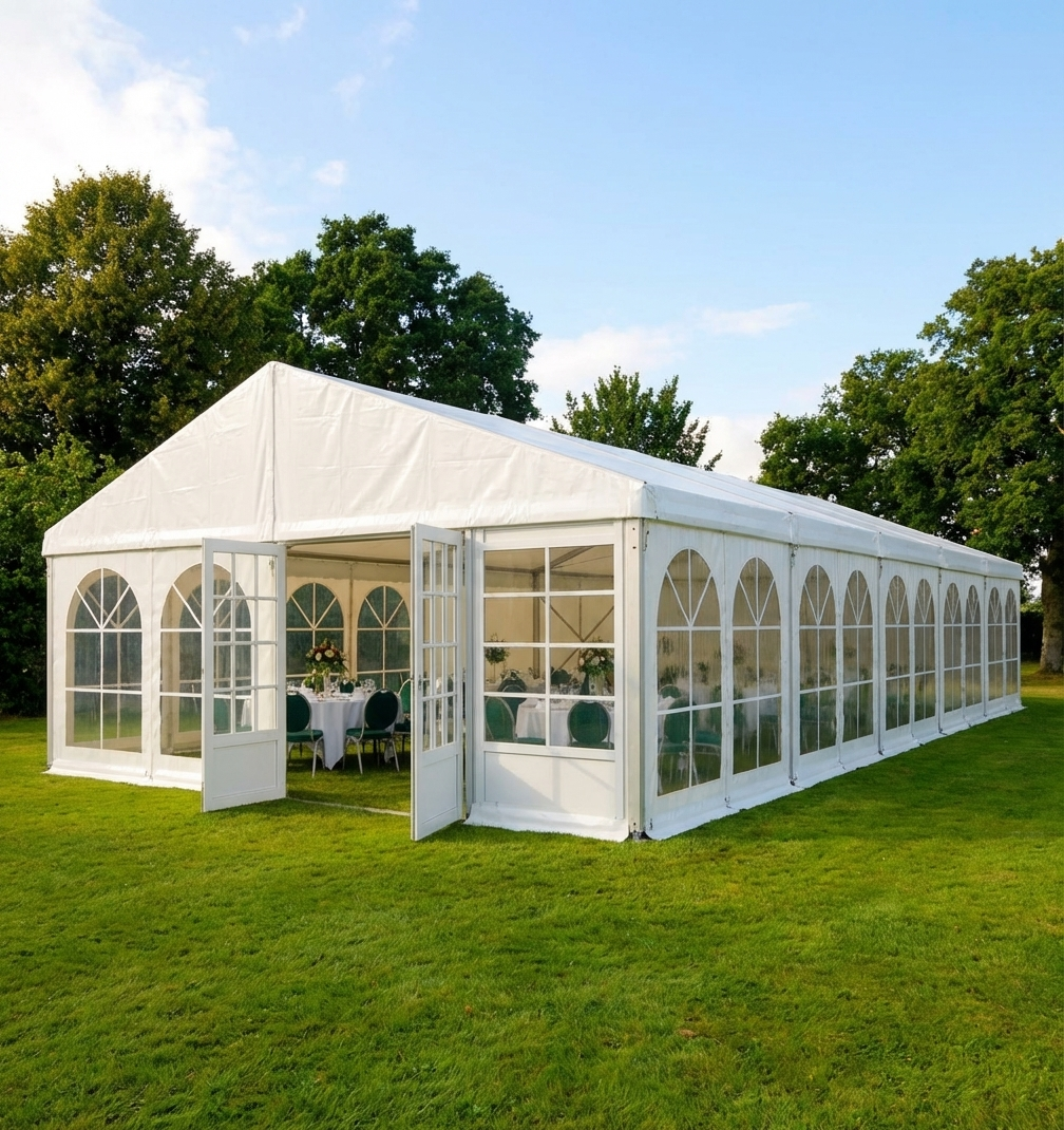 6x12m white event marquee made of heavy-duty PVC and aluminium