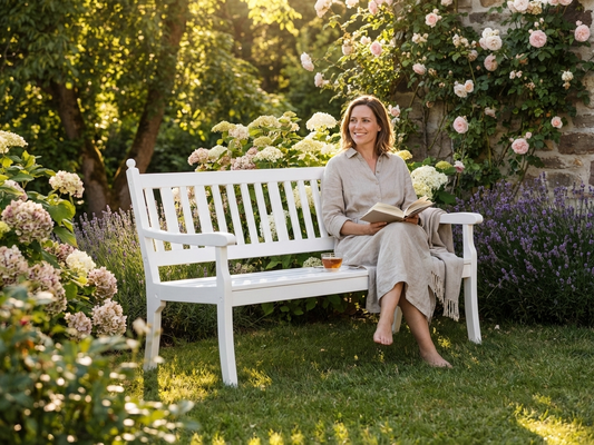 Garden bench in white, 160cm, perfect for outdoor seating