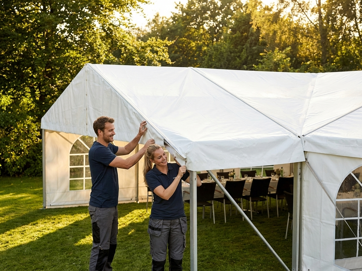 White PVC roof cover end section for tents, 2m x 8m - view 3