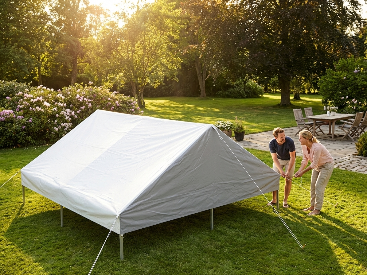 Roof cover end section 6x4m PVC in white/grey for outdoor tents - product detail