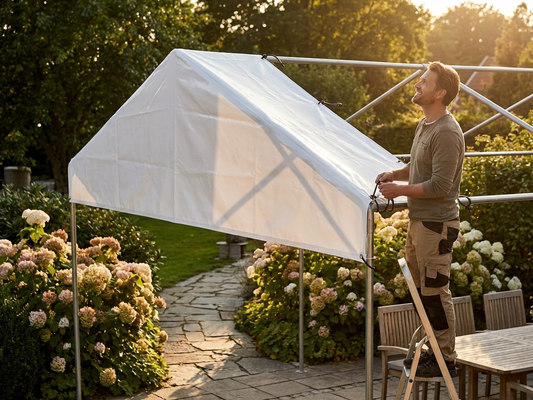 White PVC roof cover end section for tents, 2m x 8m
