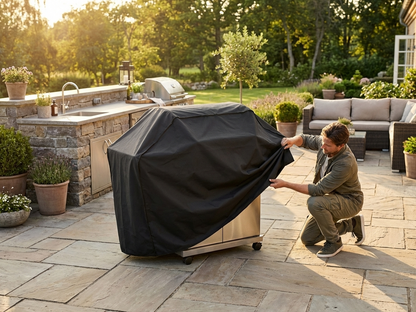 Black BBQ grill cover made from 420D Oxford Fabric - view 3