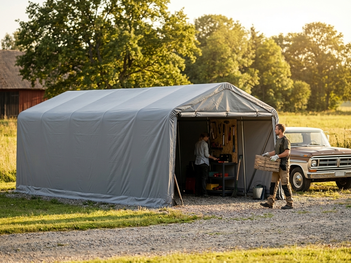 Grey PVC roof cover for 5x8m storage shelter