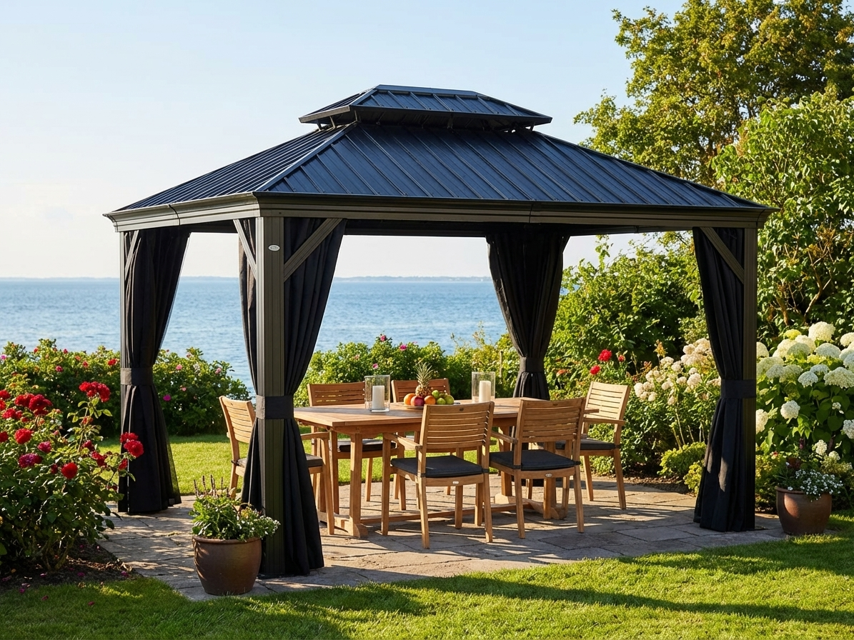 Black Gazebo 3x4.25m with Aluminium and Steel Frame