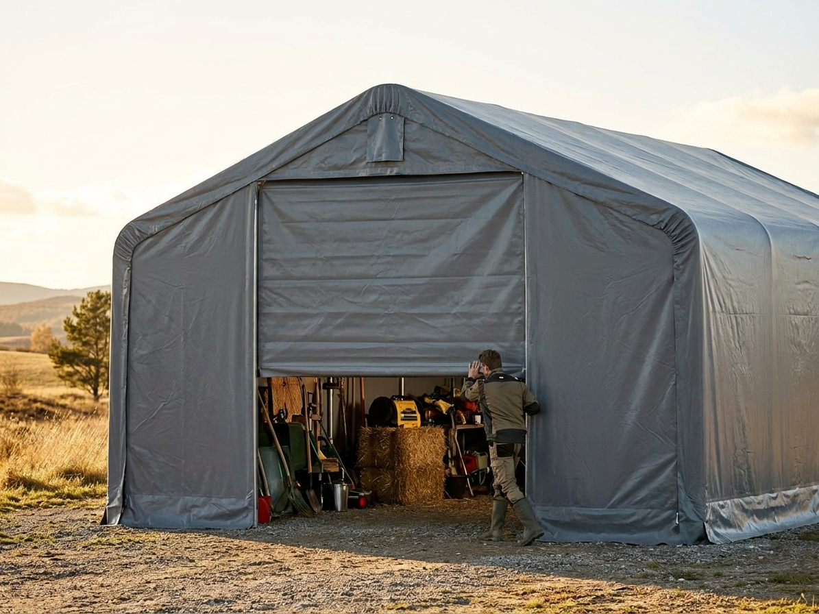 Grey PVC storage shelter end wall for industrial use - view 3