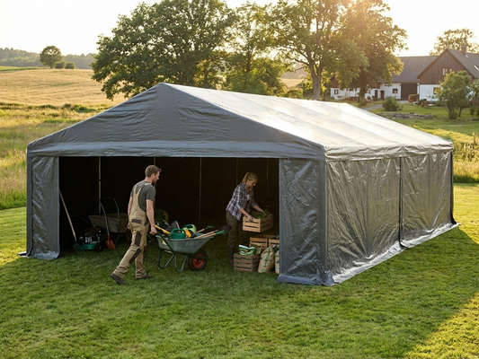 Grey storage tent 6x12m designed for industrial use - product detail