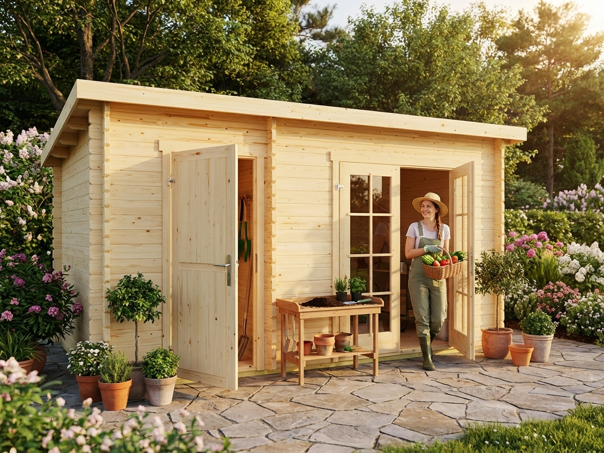 Wooden Garden Shed made of Nordic Spruce in natural colour