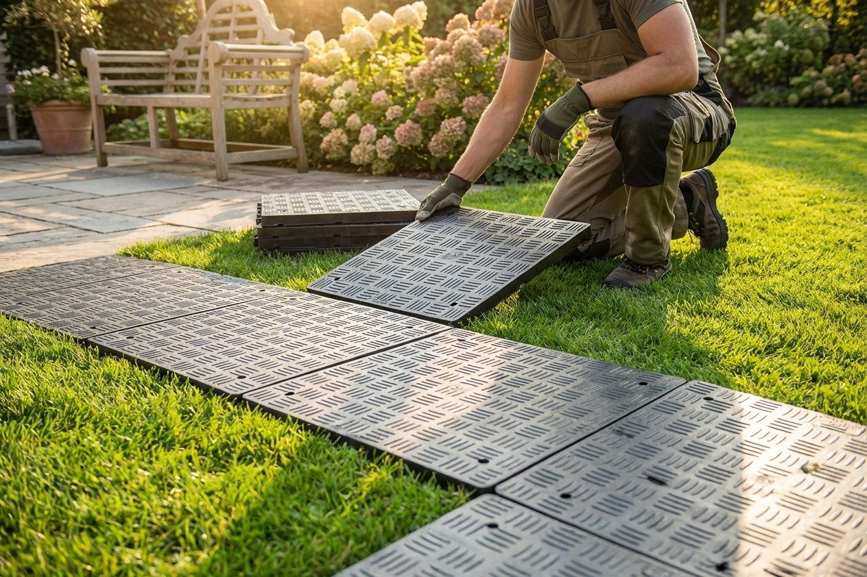 Anthracite recycled PE flooring tiles for indoor and outdoor use - product detail