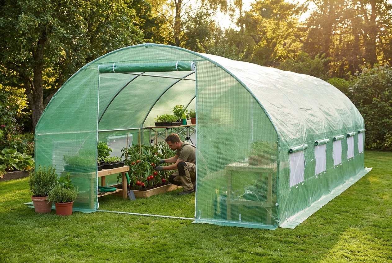 Green polytunnel greenhouse 4x8x2 m for domestic and commercial use