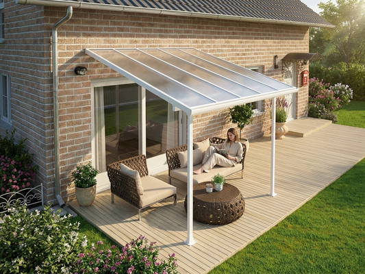 White patio cover 3x3.05 m with aluminium frame and polycarbonate roof - product detail