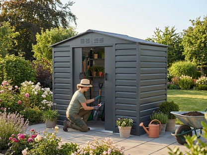 Zinc coated steel garden shed in anthracite, outdoor storage - product detail