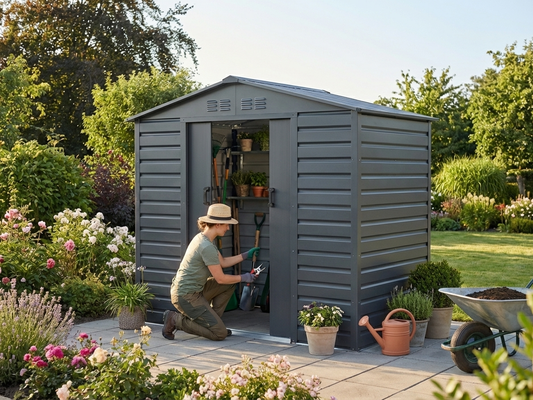 Zinc coated steel garden shed in anthracite, outdoor storage - product detail