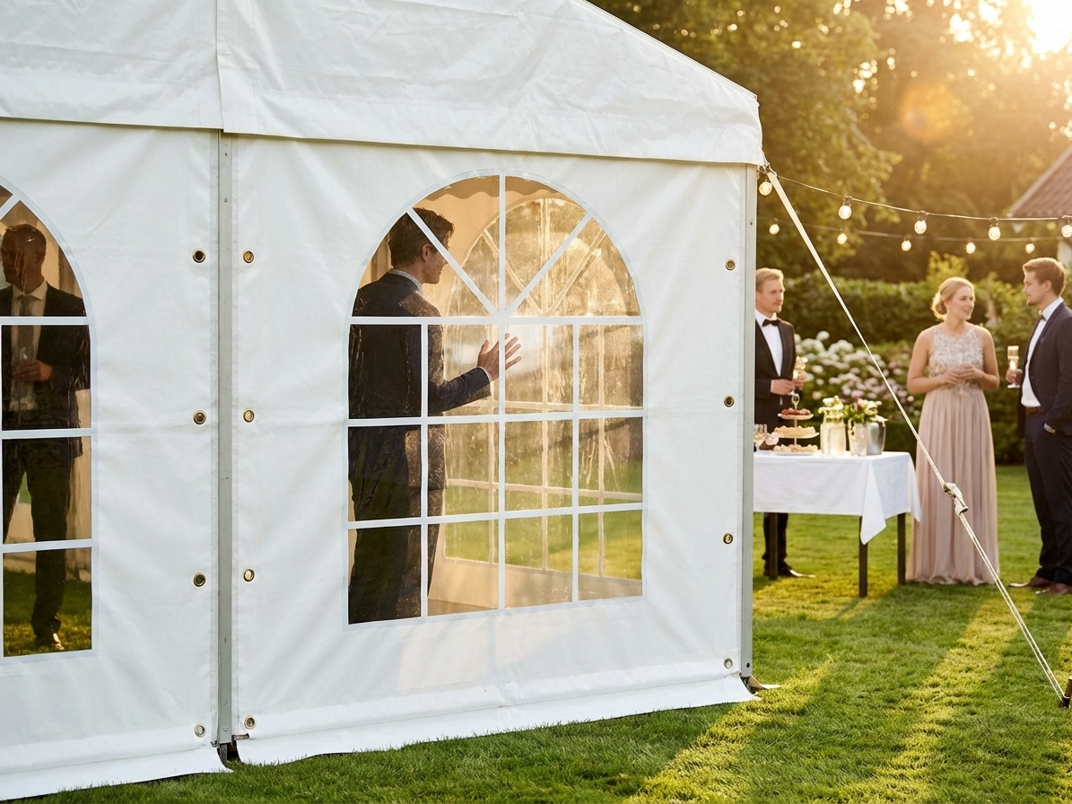 White PVC marquee sidewall for outdoor events