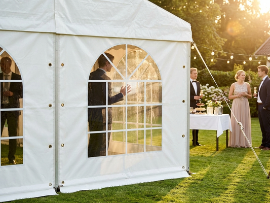 White PVC marquee sidewall for outdoor events