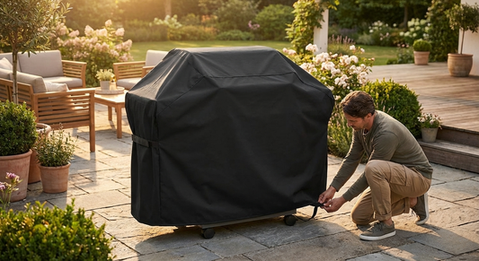 Black BBQ grill cover made from 420D Oxford Fabric