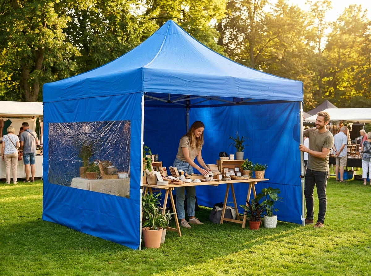 Blue pop-up gazebo with aluminium frame for outdoor events - view 3