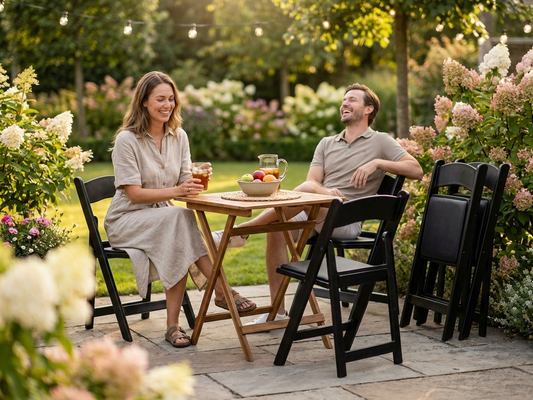 Padded folding chairs in black with PU leather for indoor and outdoor use