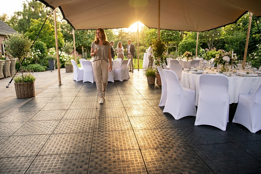 Anthracite recycled PE flooring for versatile indoor and outdoor use