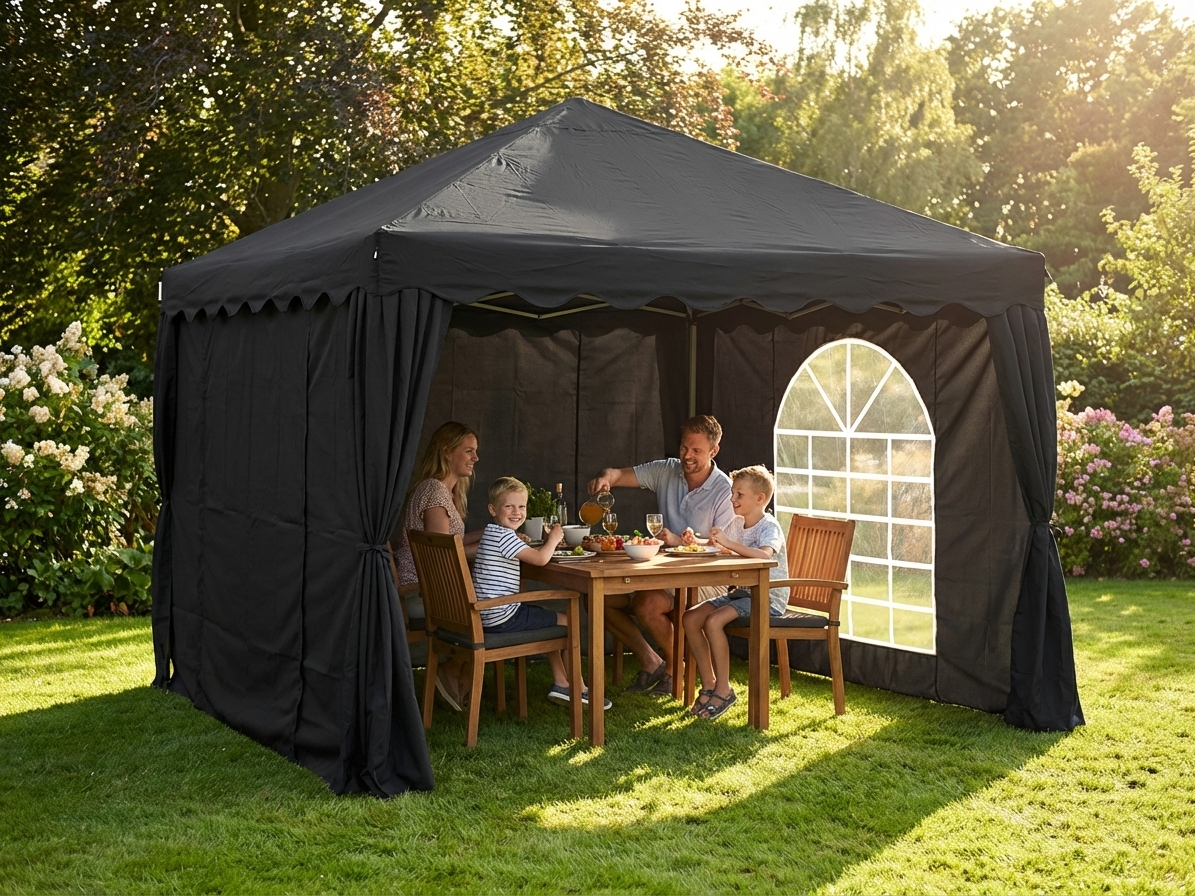 Black 3x3 m marquee for outdoor events - product detail