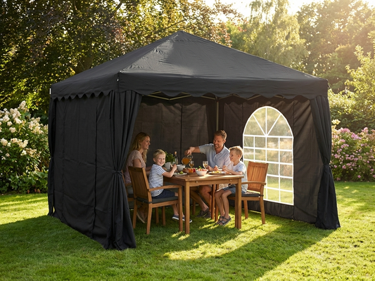 Black 3x3 m marquee for outdoor events - product detail