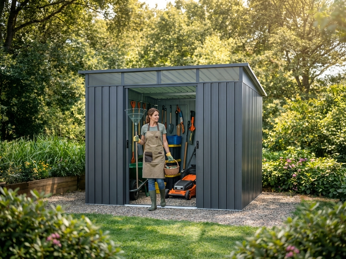 Anthracite garden shed made of galvanised steel for outdoor storage