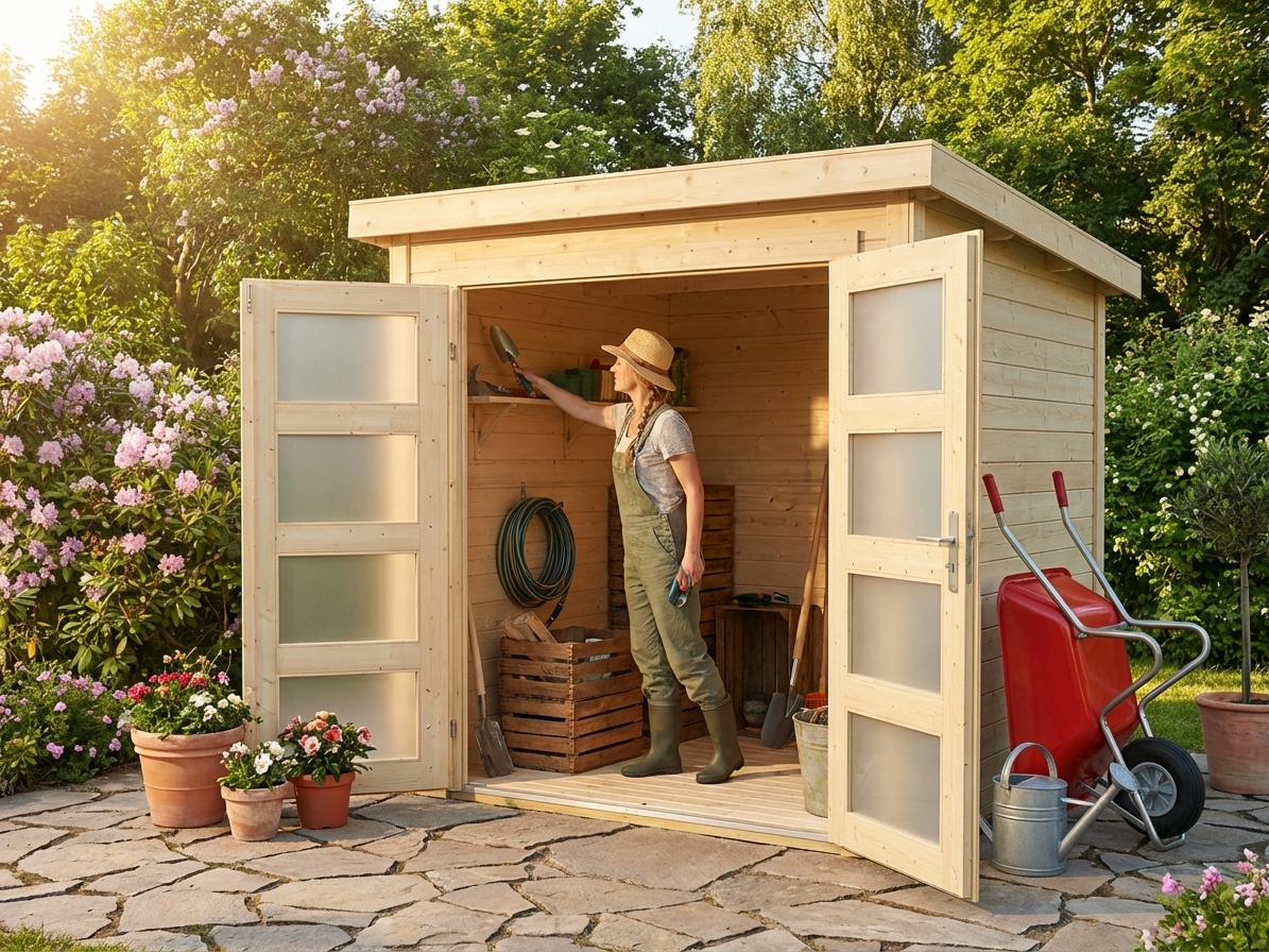 Wooden garden shed made from Nordic Spruce, natural finish - product detail
