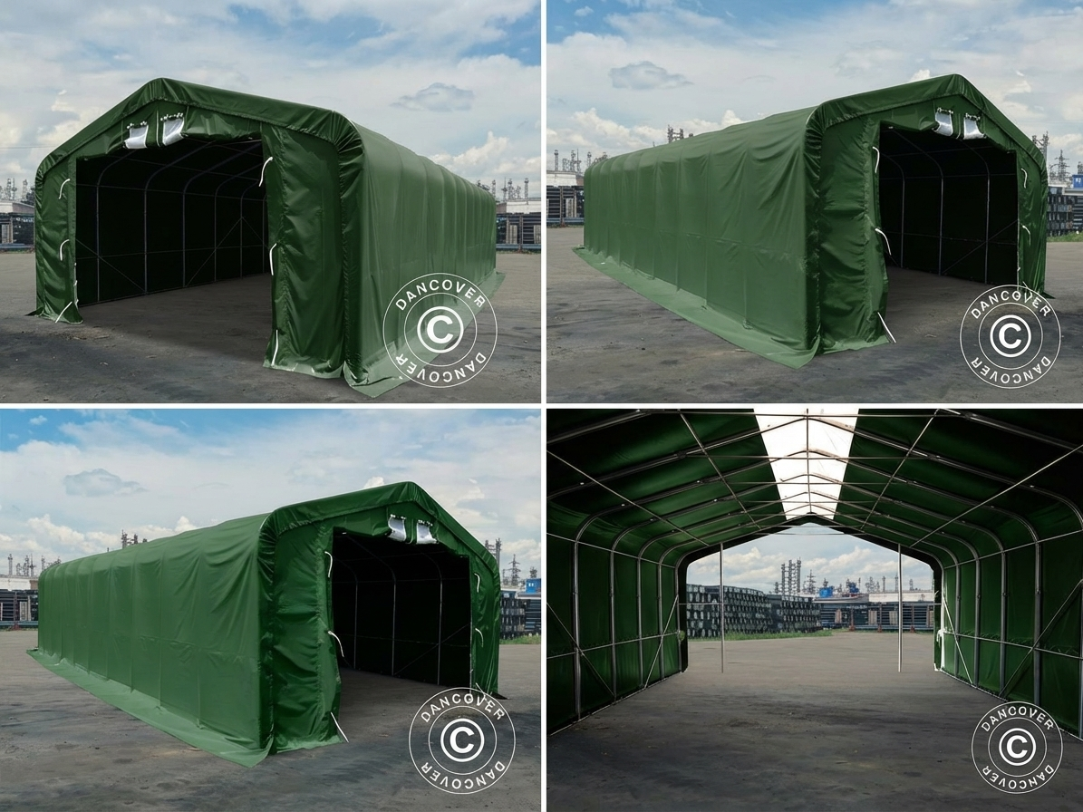 Green PVC storage shelter with galvanised steel frame - product detail
