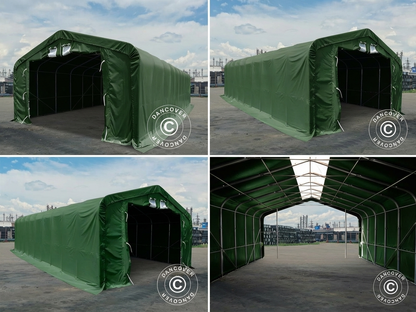 Green PVC storage shelter with galvanised steel frame - product detail