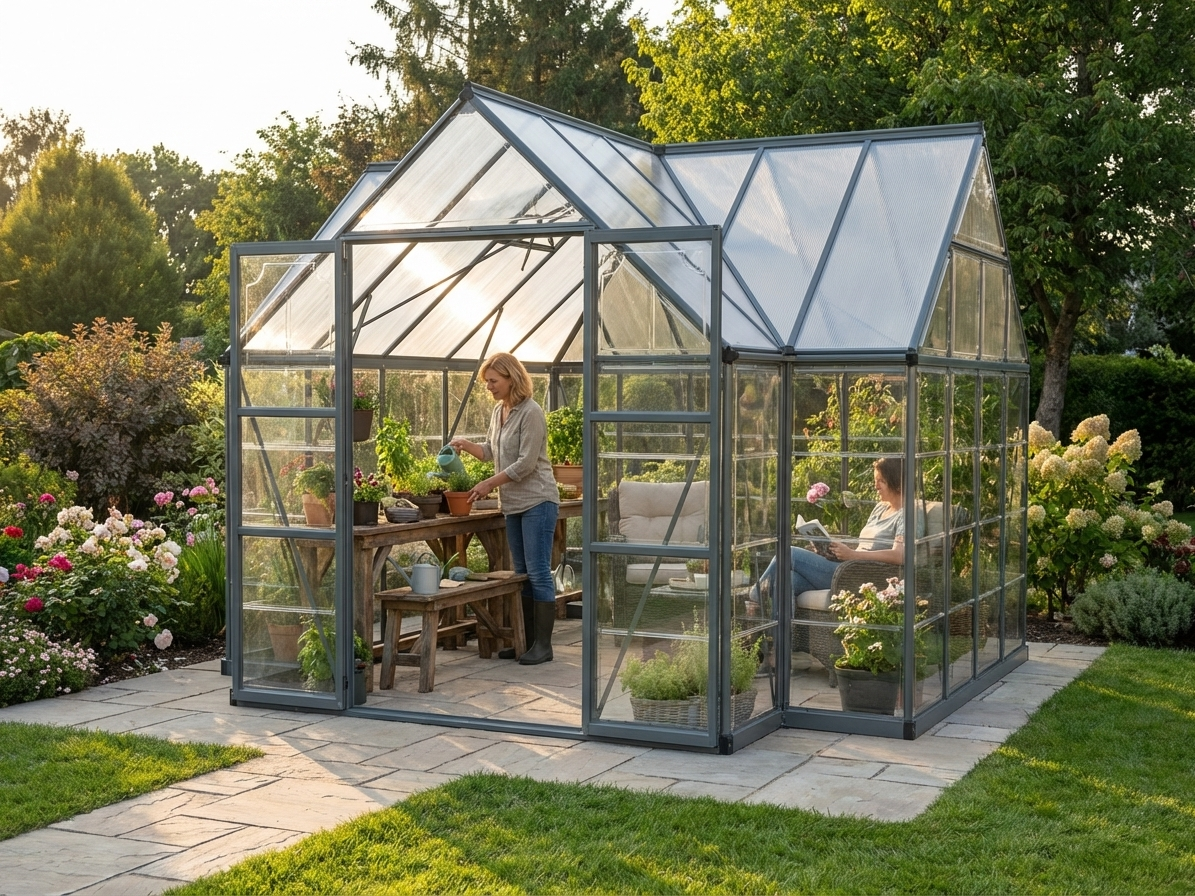 Polycarbonate orangery with aluminium frame in grey, 10.41 m² - view 3