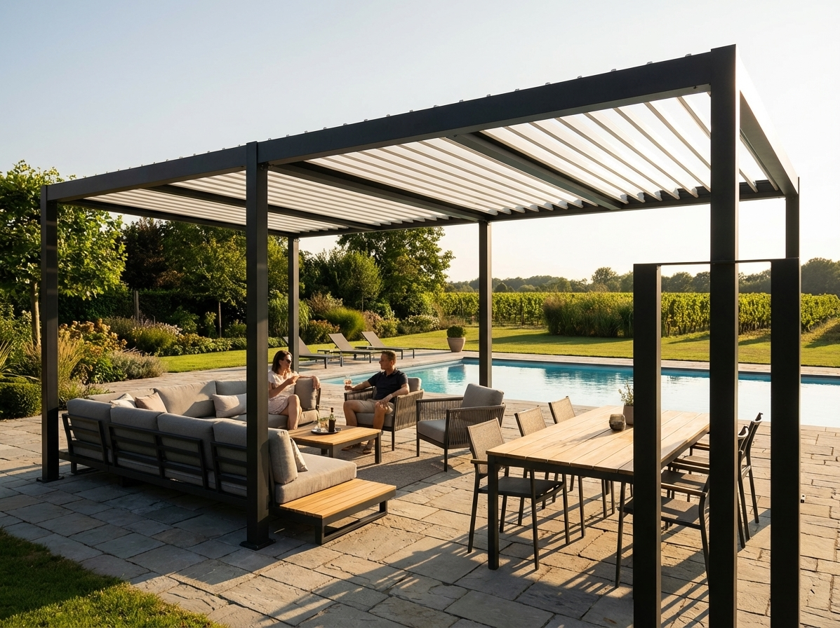 Aluminium pergola gazebo in black and white for garden and patio - view 3