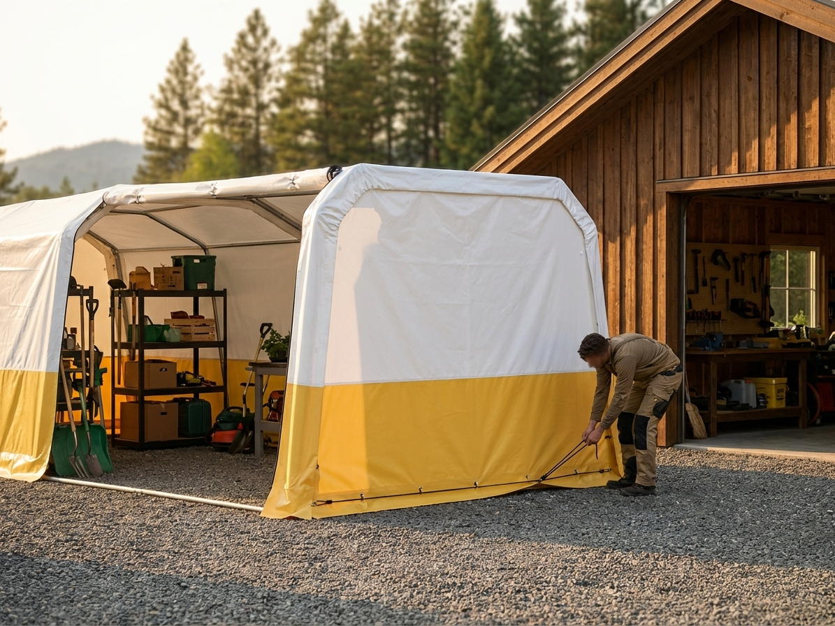 PVC endwall/door for storage tent in white/yellow - product detail