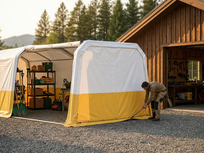 PVC endwall/door for storage tent in white/yellow - product detail