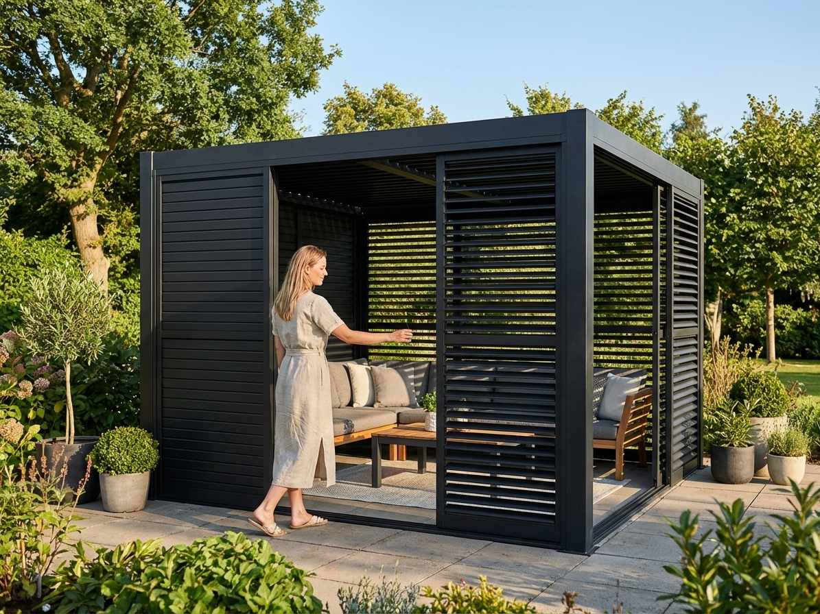 Louvre Sliding Door Set Black Aluminium for Pergolas - product detail