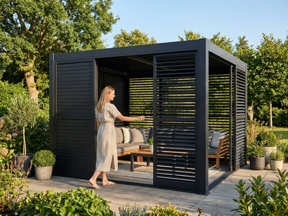 Louvre Sliding Door Set Black Aluminium for Pergolas - product detail