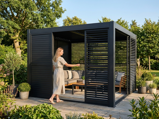 Louvre Sliding Door Set Black Aluminium for Pergolas - product detail