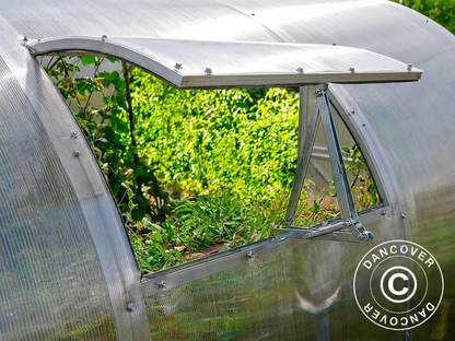 Silver ventilation window for greenhouse made of galvanised steel