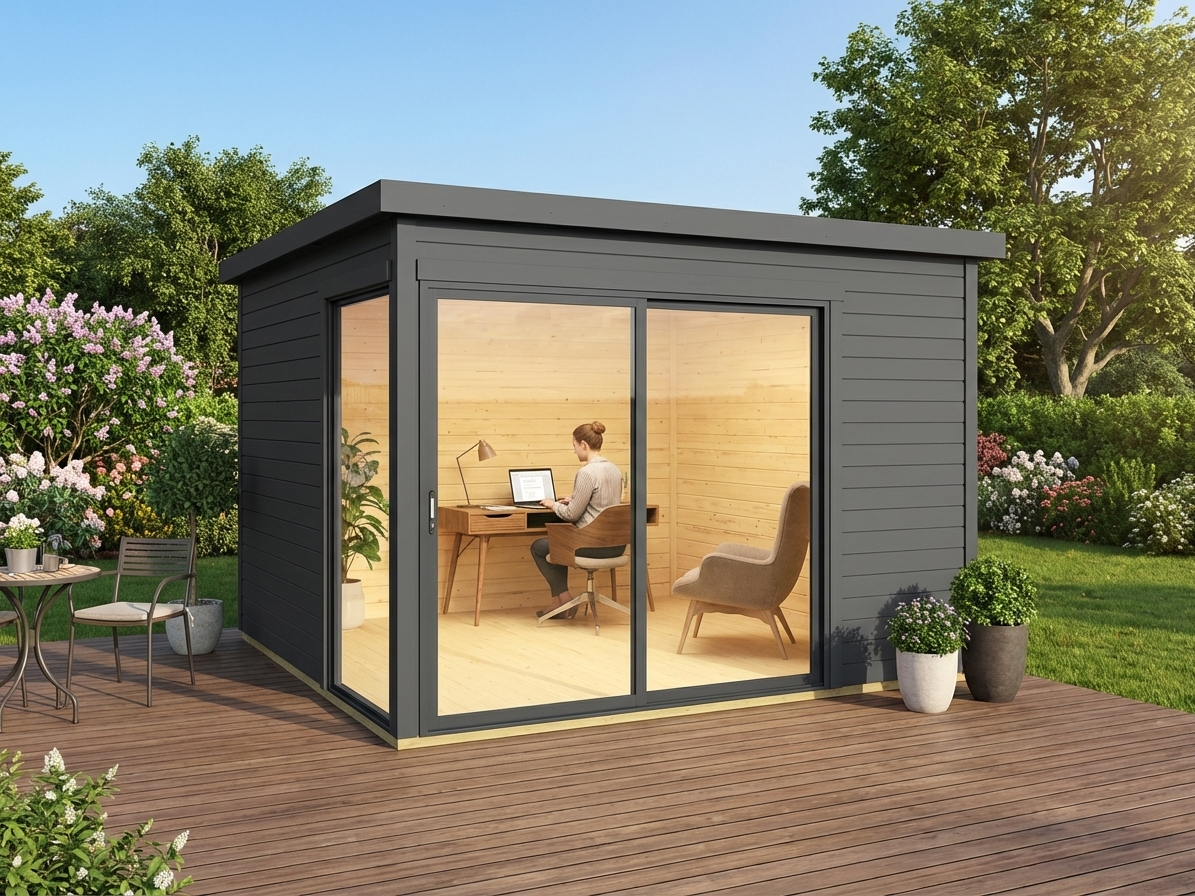 Wooden cabin 3x3m dark grey made from Nordic Spruce