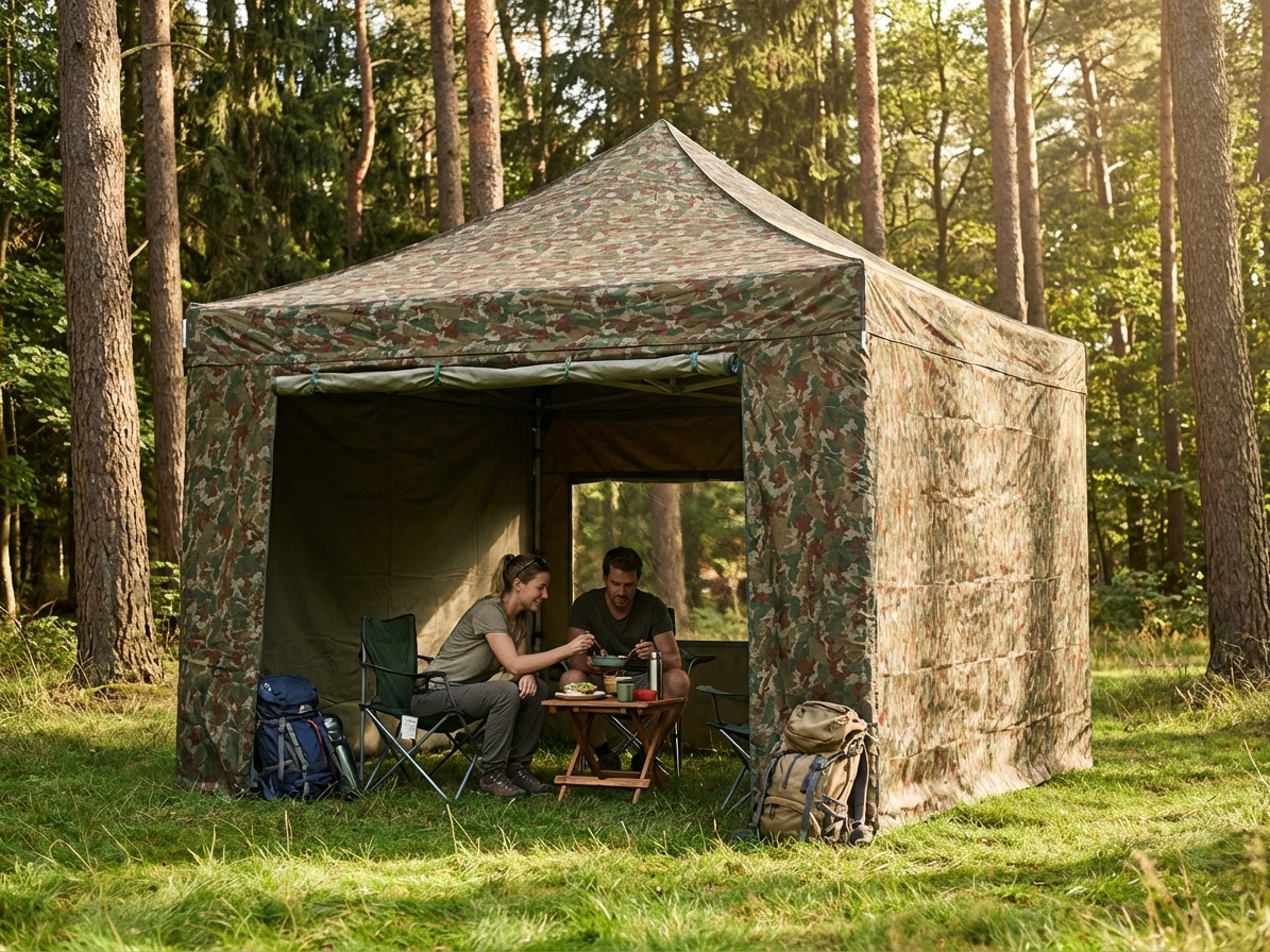 Camouflage pop-up gazebo with aluminium frame for outdoor events