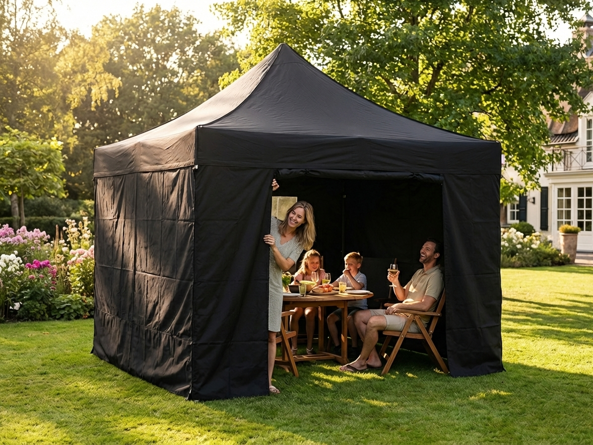 Pop up gazebo 4x4m black with steel frame for outdoor use - product detail