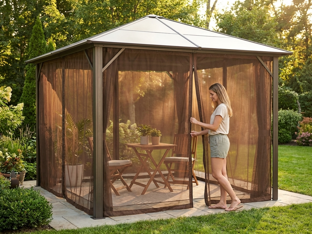 Mesh curtain for gazebo, 3x3m, brown - product detail