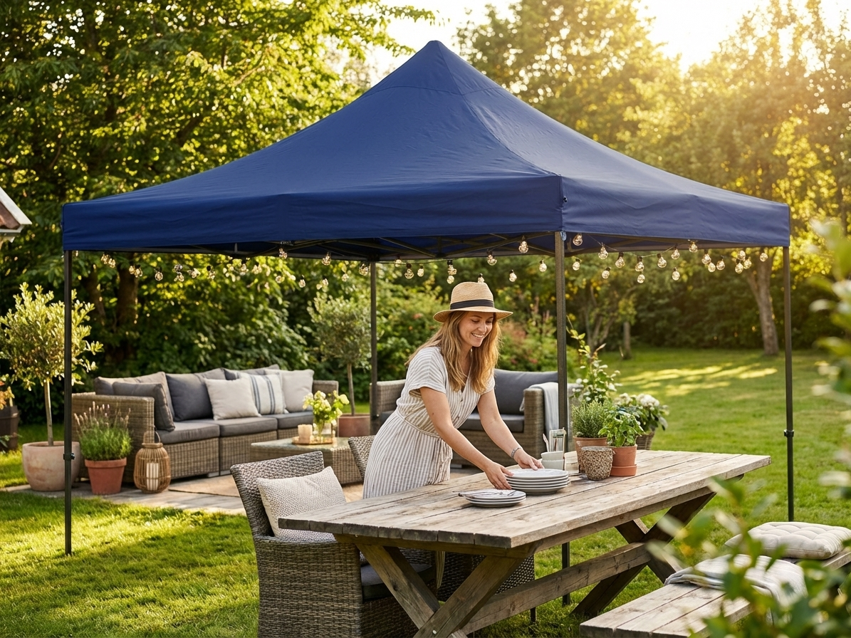Dark blue gazebo roof cover 3x6m made from polyester with PVC backing - view 3